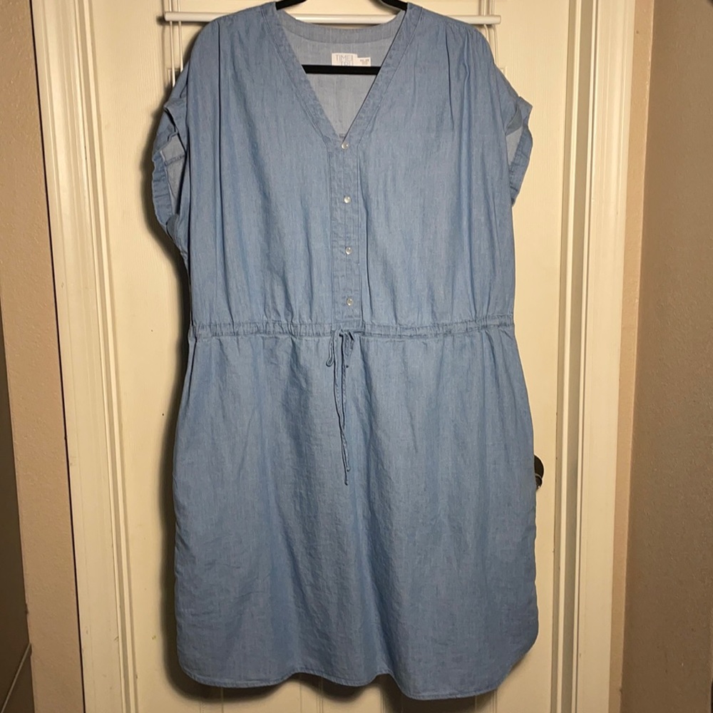 Time & tru denim dress with pockets & waist tie - size XXL NWOT